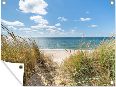Produktbild von MuchoWow® 120x90 cm Outdoor-Poster Gartendeko Sichtschutz Garten Poster für den Garten  Düne - Gras - Meer - Strand