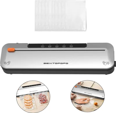 Produktbild von Kompakter Vakuumierer mit starker Saugkraft, Mehrfach-Modus für Beutel & Dosen, Vakuumiergerät inkl. 10 Beutel