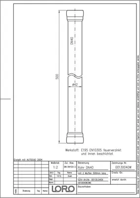 Produktbild von LORO-X Rohr 00130. DN 40x500mm, mit 2 Muffen