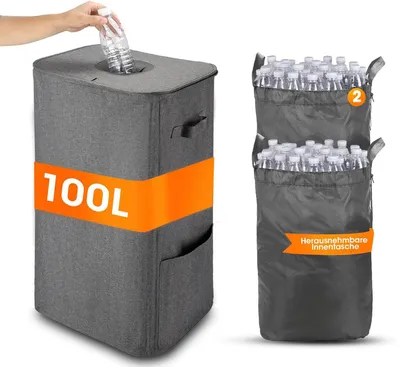 Produktbild von Pfandflaschen Sammelbehälter mit Deckel, 100L Groß Pfandflaschen Aufbewahrung, mit 2 Tragetasche, für Pfandflaschen Aufbewahrung & Leergut