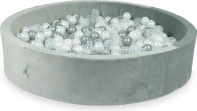 Produktbild von Bällebad 130x30 samtgrau – Mit 600 Bällen / transparent, perlmutt, silber