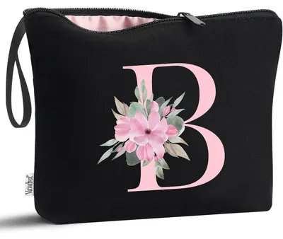 Produktbild von Kosmetiktasche mit personalisiertem Initialdruck, Baumwolle, Schwarz