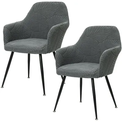 Produktbild von Stuhlhussen, 2er-Set, mit Armlehnen, elastische Stuhlhussen, abnehmbar und waschbar, für Esszimmer-, Restaurant- und Bürostühle (2, dunkelgrau, universell)