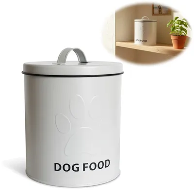 Produktbild von LS-LebenStil Vintage Futterdose Metall Weiß 18cm Hundefutter Eimer mit Deckel Aufbewahrung Futtertonne Futterbox Futtereimer für Trockenfutter