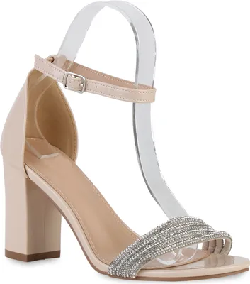Produktbild von VAN HILL Damen Riemchensandaletten Sandaletten Party Strass Absatz-Schuhe 840028, Farbe: Beige, Größe: 39