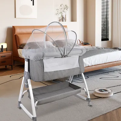 Produktbild von DazHom Beistellbett, 80x40x100-116cm, 4-in-1, 6-fach höhenverstellbar und neigbar, inkl. Matratze, zusammenklappbar, mit Sicherheitsschlössern.