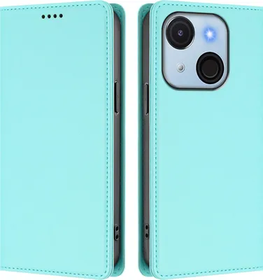 Image de Etui en cuir pour itel A50C, étui magnétique en cuirPolyuréthaneavec support Vert Menthe