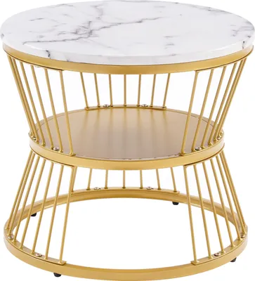 Produktbild von Merax 2er Set Couchtisch hochglanz Wohnzimmertisch mit Metallrahmen, Satztisch Sofatisch in Marmoroptik, Beistelltisch Rund Modern, Weiß