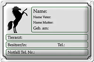 Produktbild von Blechschild Spruch 18x12cm Pferde Name Vater Mutter geb. am