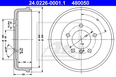 Produktbild von ATE Bremstrommel Hinterachse 24.0226-0001.1