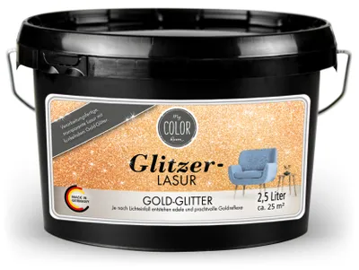 Produktbild von Viva Decor My Color Room Glitzer-Lasur Gold-Glitter 2,5 l, transparente Effektfarbe für Wände & Decken innen, seidenmatt, wasserbasiert