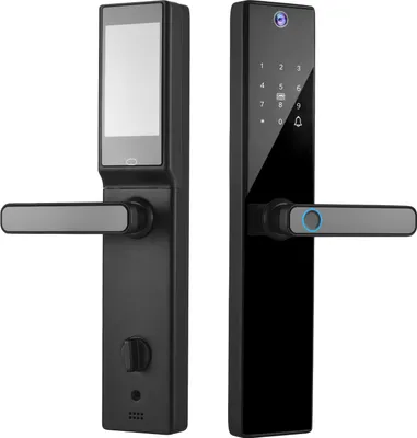 Zdjęcie produktu dla Inteligentny zamek do drzwi z kamerą i wyświetlaczem 4,5" - Bluetooth, odcisk palca, aplikacja, kod, karta i klucz, do drzwi 40-120 mm