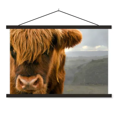Produktbild von MuchoWow® Textilposter Schottischer Highlander - Natur - Porträt 60x40 cm mit schwarzem Rahmen - Hölzernes
