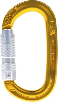 Ovaler Oxy Verschlusskarabiner von Singing Rock; goldfarben; für Klettern geeignet.