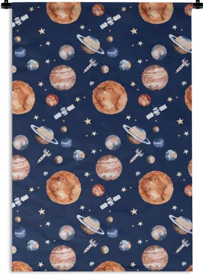 Produktbild von MuchoWow® Wandteppich Wandbehang Weltraum - Rakete - Planeten - Jungen - Mädchen - Kinder - Kind 90x135 cm Tapisserie Dekoration Wandtuch - Baumwolle - Wandskulptur