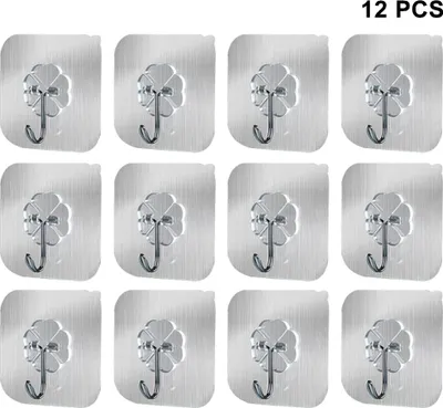 Produktbild von 12er-Pack selbstklebende Wandhaken, robuste Wandhaken ohne Nägel, nahtlose Haken zum Aufhängen in Bad, Küche und Büro