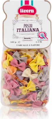 Produktbild von LIVERA - Farfalle 6 Colori - Hartweizengrieß Pasta, handwerklich gefertigt, langsam getrocknet, italienisch, 1 x 500g Packung