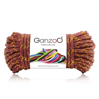 Produktbild von Paracord 550 Seil Glitter-Cord für Armband, Leine, Halsband, Nylon/Polyester-Seil mit 7 Kern-Strängen, 30 Meter, 4mm Stärke | Mehrzweck-Seil | Parachute Cord | Farbe: Weinrot-Gold