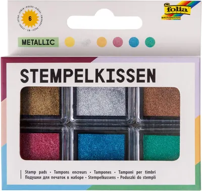 Produktbild von folia 30183 - Stempelkissen Set metallic, 6 Stempelkissen, in verschiedenen Farben, ideal zum Verzieren von Karten und andere Bastelarbeiten