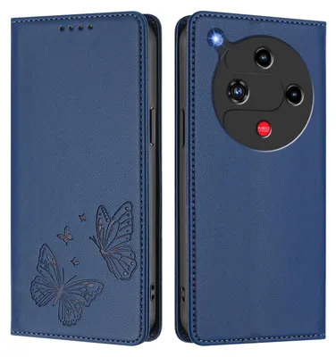 Image de Étui en cuir pour ZTE Nubia Focus 2, motif papillon, étui portefeuille à rabat avec support, bleu foncé