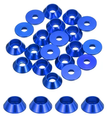 Produktbild von Konische Dichtungsringe aus eloxiertem Aluminium für Schrauben, Modellbauteile, Packung mit 20 Stück (dunkelblau)