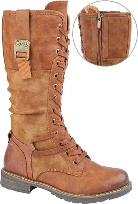 A single brown boot is shown against a white background.