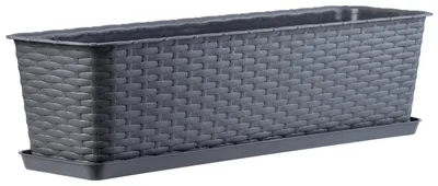 Imagen del producto de Cajas para macetas de balcón - Maceteros colgantes para balcón - Plástico, 60 cm - Con soporte para barandillas - Para flores y plantas ornamentales - Color grafito