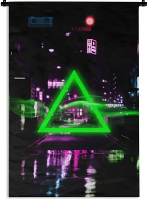 Produktbild von MuchoWow® Wandteppich Wandbehang Spiele - Neon - Dreieck - Abstrakt - Spiele 90x135 cm Tapisserie Dekoration Wandtuch - Baumwolle - Wandskulptur