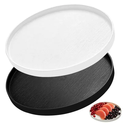 Produktbild von Deko Tablett Rund - 2er Set Serviertablett - Ø 30 cm - Weiß/Schwarz