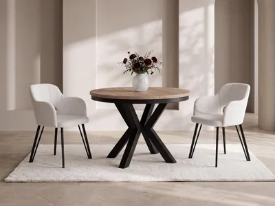 Produktbild von Runder Ausziehbarer Esstisch im Loft-Stil - Industrieller Tisch mit Schwarzen Metallbeinen - Platzsparender Tisch für Wohnzimmer - Eiche Sonoma Hellbraun - 120 bis 200 cm