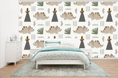 Produktbild von MuchoWow® Fototapete für Wohnzimmer oder Schlafzimmer Wandtapete Vinyl Motivtapete Jungen - Kinder - Dinosaurier - 430x240 cm - Gemustert