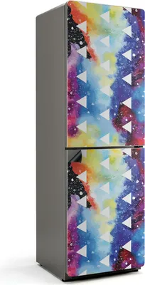 Produktbild von Dreiecke auf einem Aquarellhintergrund – Magnetische Kühlschrank Abdeckung – Dekorfolie magnetisch Küche – Kühlschrank Magnet Deko – selbstklebende Magnettafel – Magnetfolie für Kühlschranktür – 60x190 cm