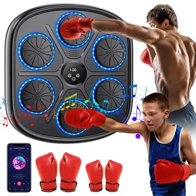 Produktbild von Smart Bluetooth Boxtrainer - Wandmontierte Schlagplatte - Mit Musik, 9 Geschwindigkeitsstufen, Für Heimtraining, Reaktionswand, Mit Boxhandschuhen - Schwarz