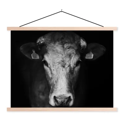 Produktbild von MuchoWow® Textilposter Tiere - Kuh - Schwarz - Weiß - Kuhkopf 60x45 cm mit holzfarbenen Rahmen - Bild