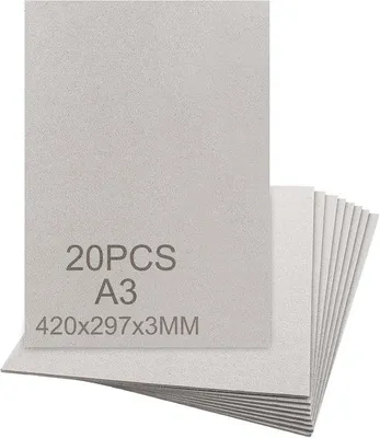 Produktbild von Pack von 20 grauem Karton A3 - 29,7 x 42 cm - 3 mm Dicke - 1850 g/m² - Bücherkarton - Buchumschlag - Einladungskarten
