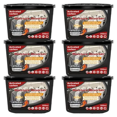Produktbild von 6er-Pack Feuchtigkeitsabsorber, 500 ml, geruchsbeseitigender Feuchtigkeitsabsorber-Eimer für Schränke, Badezimmer, Küchen und Boote