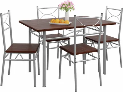 Image de CASARIA® Ensemble table à manger avec 4 chaises chêne foncé Ensemble de meubles 5 pièces pour salle à manger cuisine