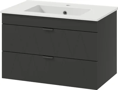 Produktbild von Waschbeckenunterschrank Hängender Unterschrank mit Keramikwaschbecken Soft-Close-Schubladen Schwarz