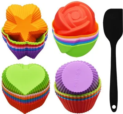 Productafbeelding van Ibenzoa® Siliconen muffinvormen set – 48 stuks, 4 vormen & 6 kleuren, geschikt voor contact met voedsel, herbruikbaar, vaatwasmachinebestendig, inclusief spatel