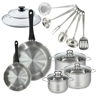 Image de Batterie de cuisine 2 poêles 20/28 cm et couvercles, 3 faitouts 16/20/24 cm et 6 ustensiles Fackelmann Geneva