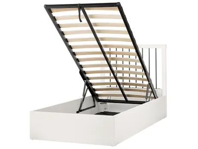 Obrázok produktu pre BELIANI Posteľ s úložným priestorom biela MDF 90 x 200 cm rám postele s lamelovým roštom a čelom moderný dizajn spálňa