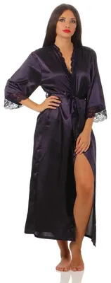 Produktbild von Damen langes Kimono Seidenrobe Morgenmantel; Aubergine L