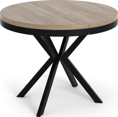 Produktbild von Runder Ausziehbarer Esstisch - Loft Style Tisch mit Metallbeinen - 100 bis 180 cm - Industrieller Tisch für Wohnzimmer - Kompakt - 100 cm - Sonoma Eiche