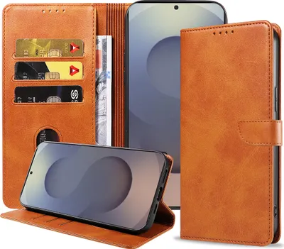 Produktbild von Passend für Samsung Galaxy S25 Ultra Handytasche Kunstleder mit magnetischer Lippe und Kartenhalter Buchhülle mit Klappe - Braun - Smartphonics