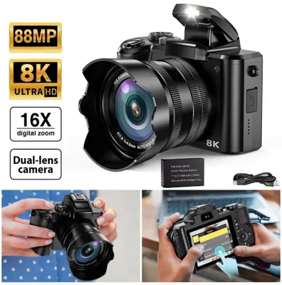 Produktbild von 8K-Digitalkamera mit Autofokus, 88 MP, WLAN, professionelle Kamera mit zwei Objektiven und 16-fachem Digitalzoom sowie Touchscreen