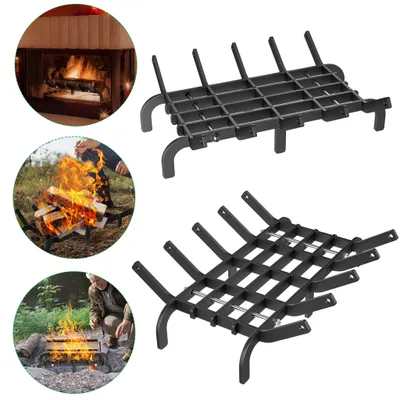 Produktbild von XMTECH Robuster Kaminrost aus Hochkohlenstoffstahl, schwarz, rechteckig, mit stabilen Füßen, HBT: 41×31×11 cm, langlebiger Feuerbock für Kaminfeuer