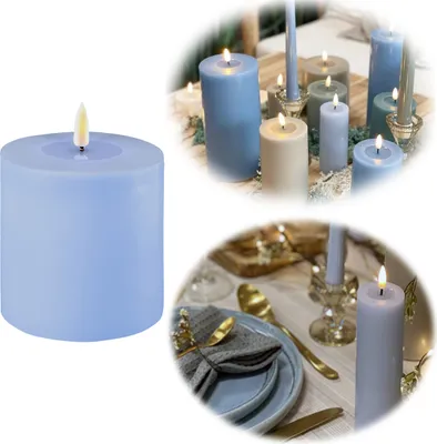 Produktbild von Real Flame 3D LED Stumpenkerze 10x10cm Blau Echtwachs flackernde Kerze