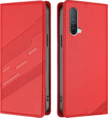 Produktbild von Hülle für OnePlus Nord CE 5G, Kunstleder Brieftaschen Handyhülle mit Kartenfach und Standfunktion Rot