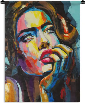 Produktbild von MuchoWow® Wandteppich Wandbehang Gemälde - Frau - Farben - Ölfarbe 60x80 cm Tapisserie Dekoration Wandtuch - Decke - Wandtücher - Wohne
