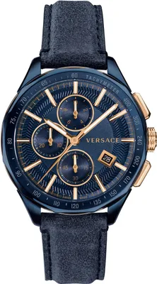 Produktbild von Versace Glaze Herrenuhr Blau Leder Blau Gold Stahlgehäuse 44mm VEBJ00318